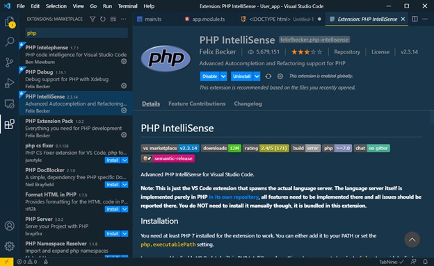 PHP IntelliSense ekstensi Visual Studio Code paling banyak dipakai untuk PHP